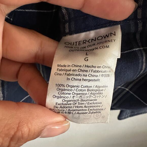 Outerknown Check Print Button Front Long Sleeve Shirt Blue‎ Men's Size Large - Picture 3 of 6